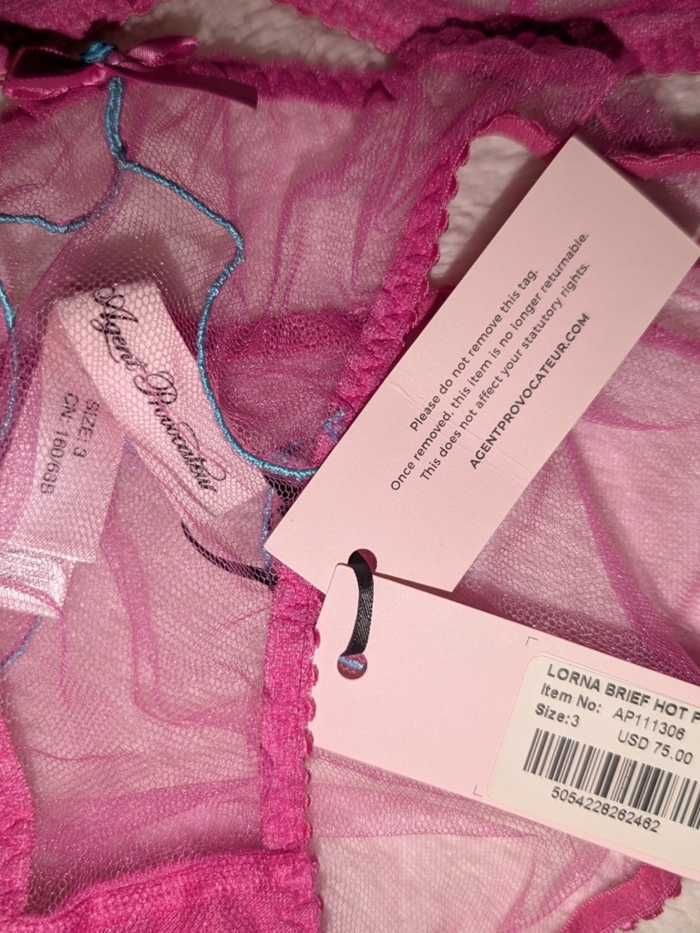 Agent Provocateur Hot Pink Sheer Lace Underwire Bra & Brief Set 32B/3. NWT - Picture 6 of 6